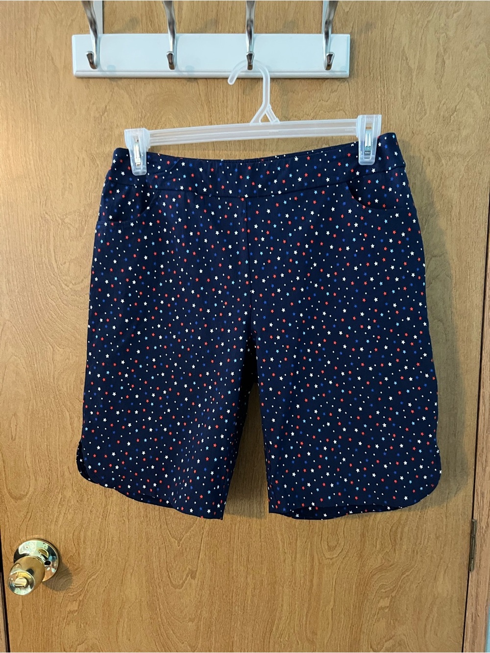 Kate Park Navy Red White Star Print Bermuda Shorts Large Waist 32” Stretch EU